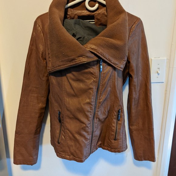 Brown Vegan Leather Asymmetrical Jacket - Picture 5 of 11